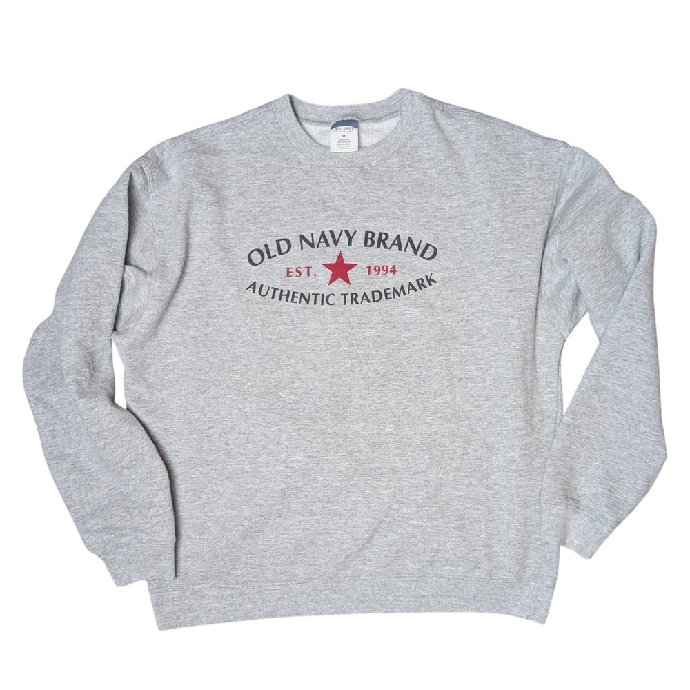 Vintage Old Navy Y2K Logo Gray Crew‎ Neck Pullover Sweatshirt Men's Medium